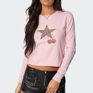 Cherry Leopard Star Long Sleeve T Shirt