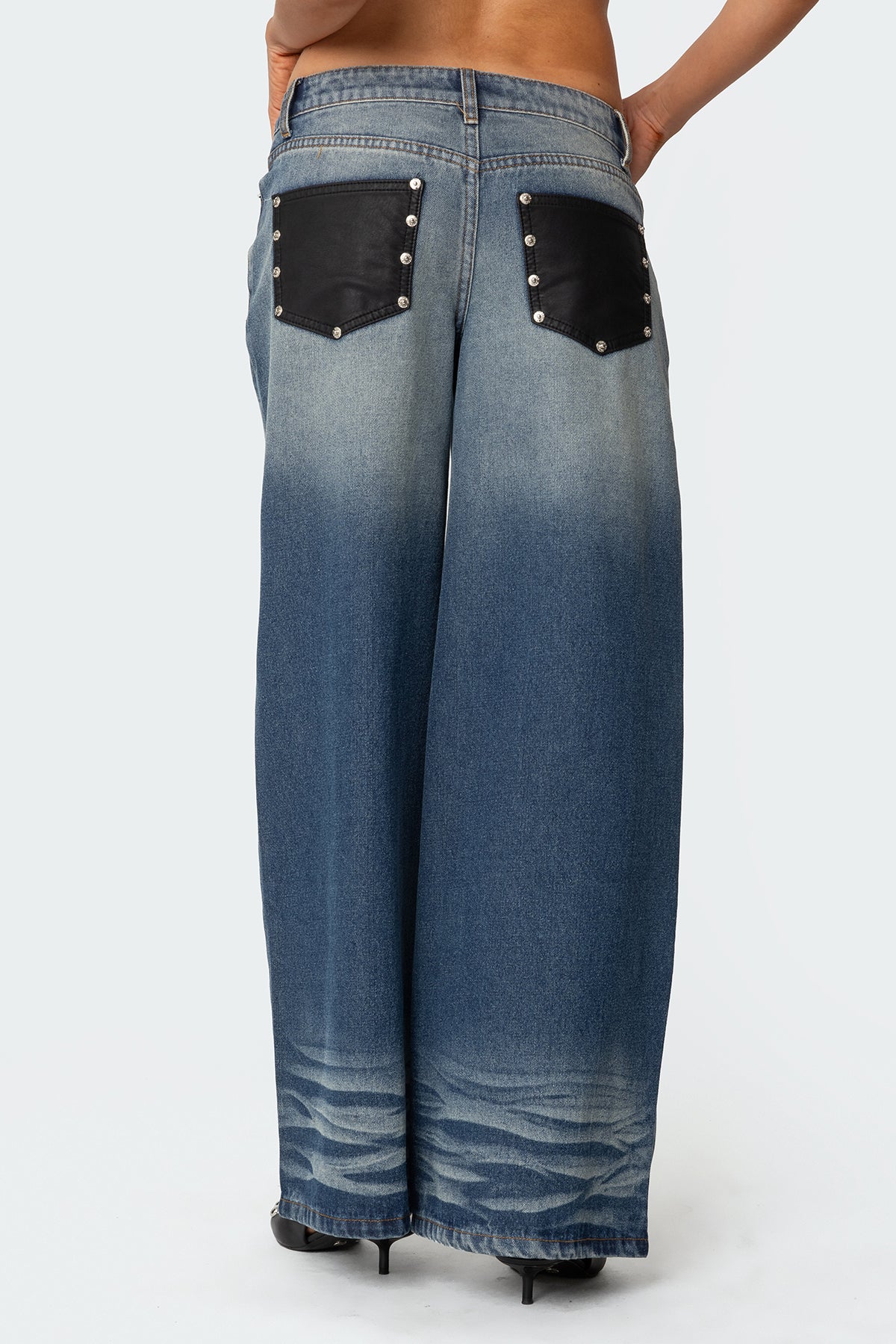 Faux Leather Pocket Low Rise Jeans - Image 4