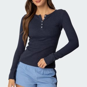 Helaine Waffle Henley T Shirt
