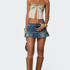 Bubble Hem Denim Mini Skirt