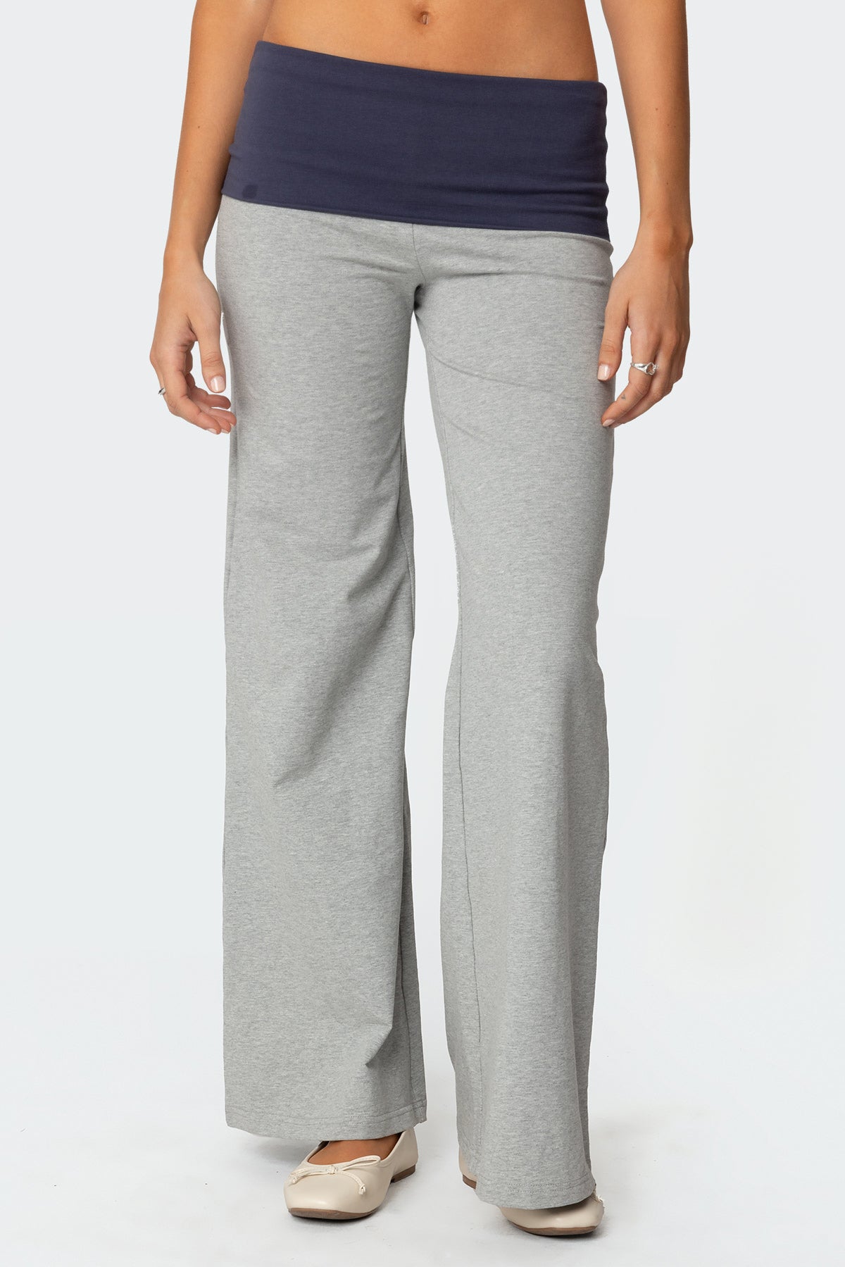 Wide Leg Contrast Fold Over Pants - Image 2