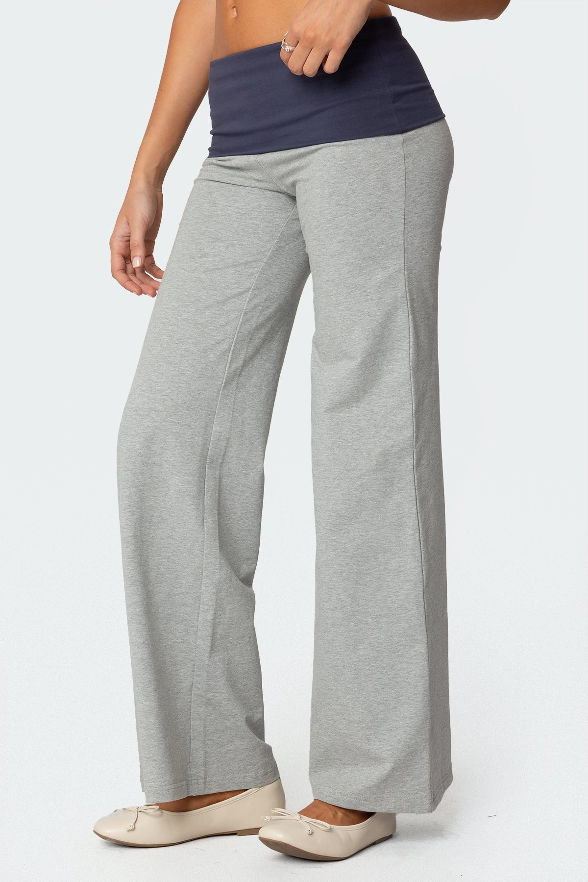 Wide Leg Contrast Fold Over Pants - Image 3