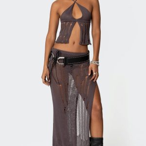 Jaynie Distressed Knit Maxi Skirt