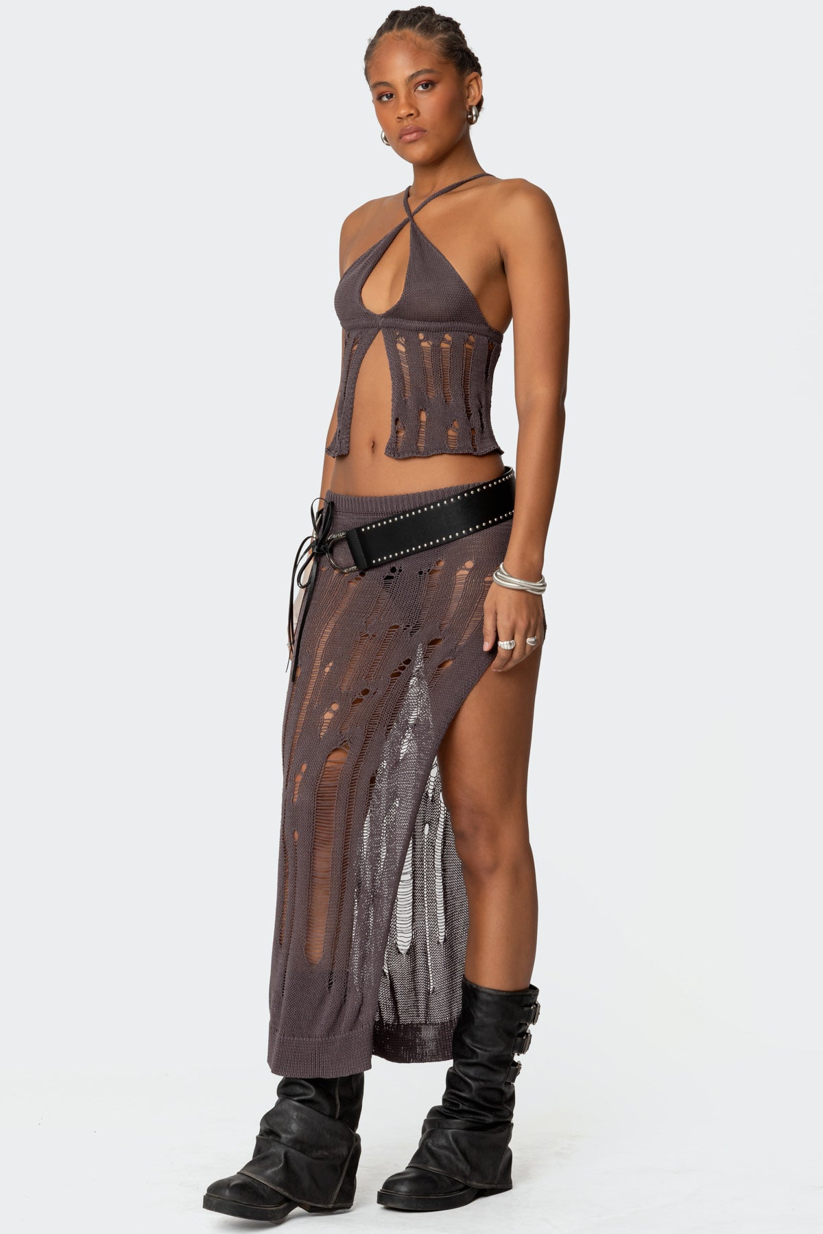Jaynie Distressed Knit Maxi Skirt - Image 3