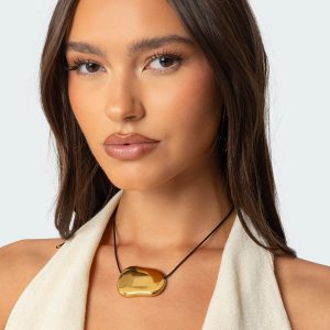 Abstract Stone Pendant Cord Necklace