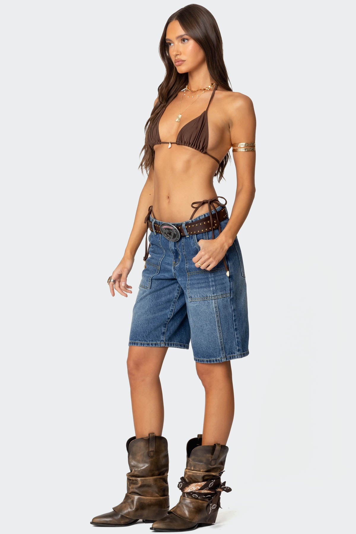 Tris Low Rise Denim Bermuda Shorts - Image 4
