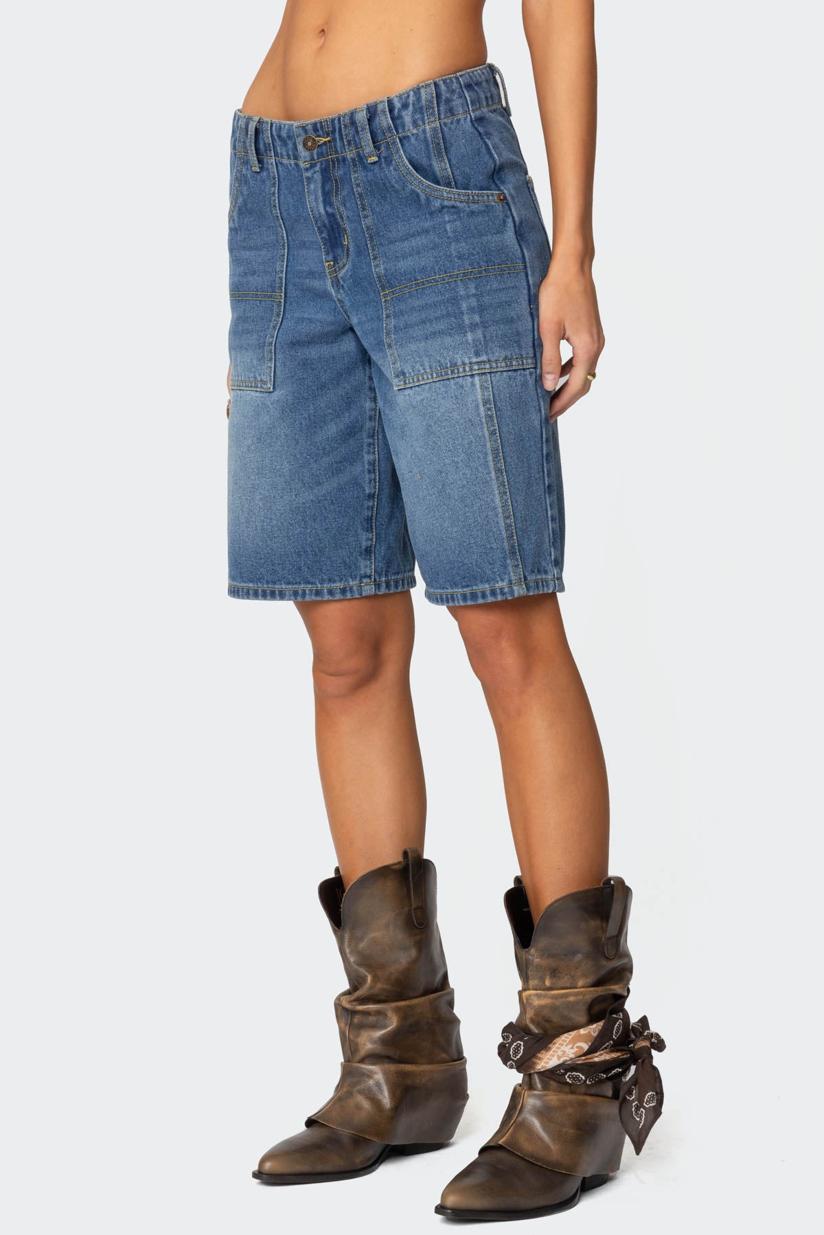 Tris Low Rise Denim Bermuda Shorts - Image 3