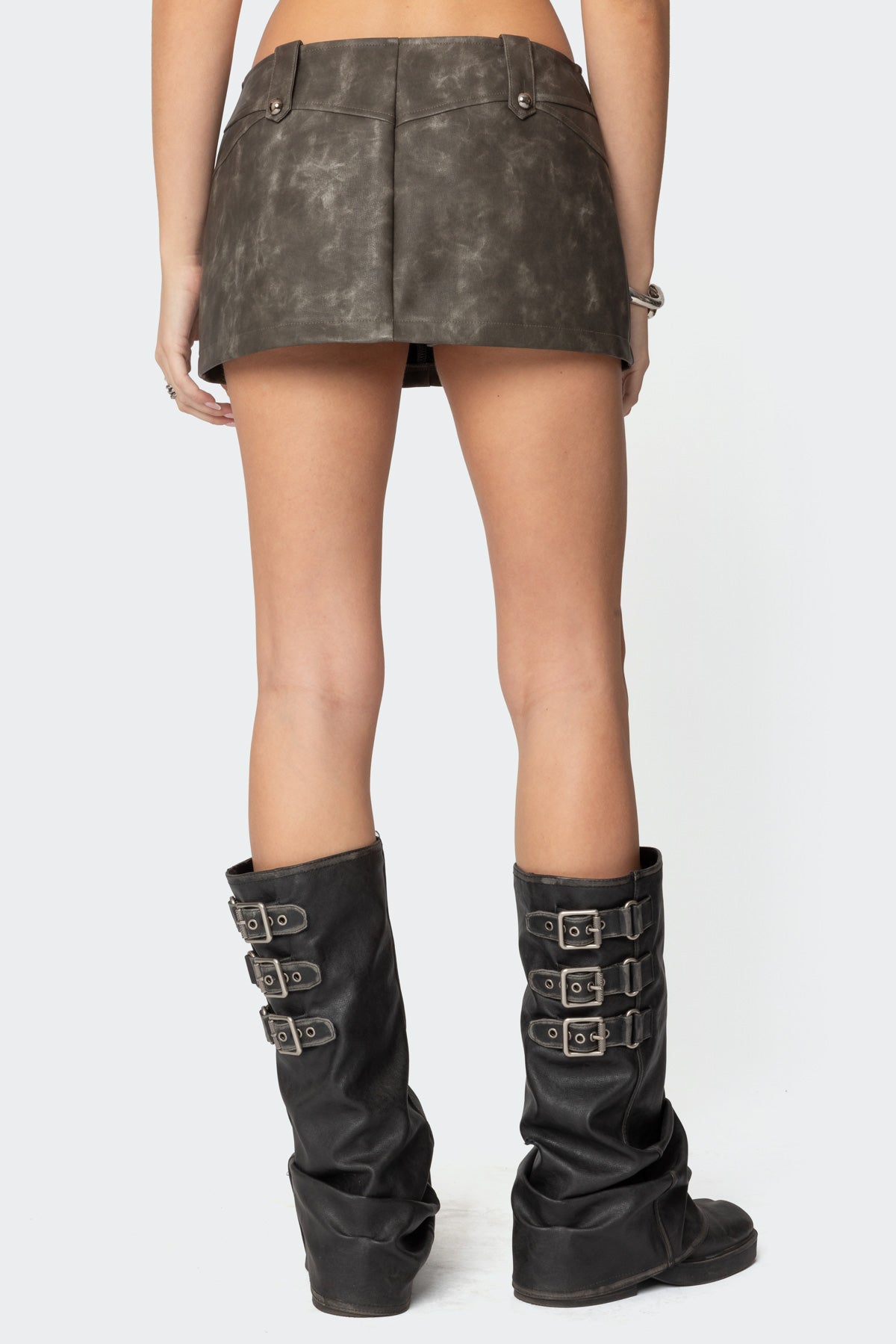Bar Washed Faux Leather Mini Skort - Image 4
