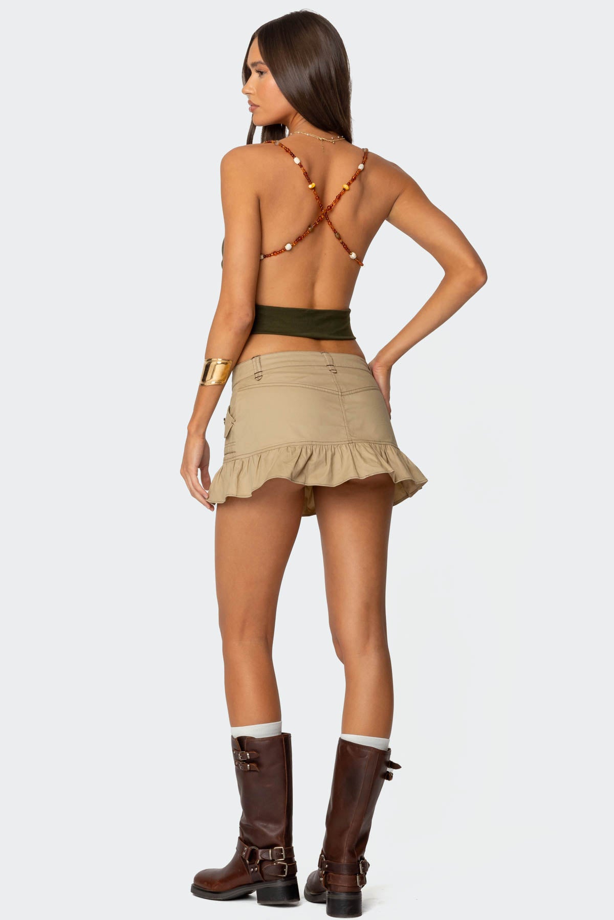 Beaded Deep Cowl Neck Backless Top - Image 2