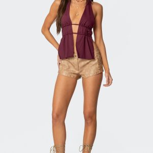 Audrey Faux Leather Studded Micro Shorts