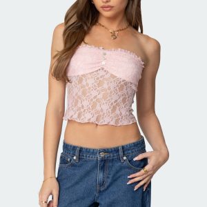 Odilia Sheer Lace Strapless Top