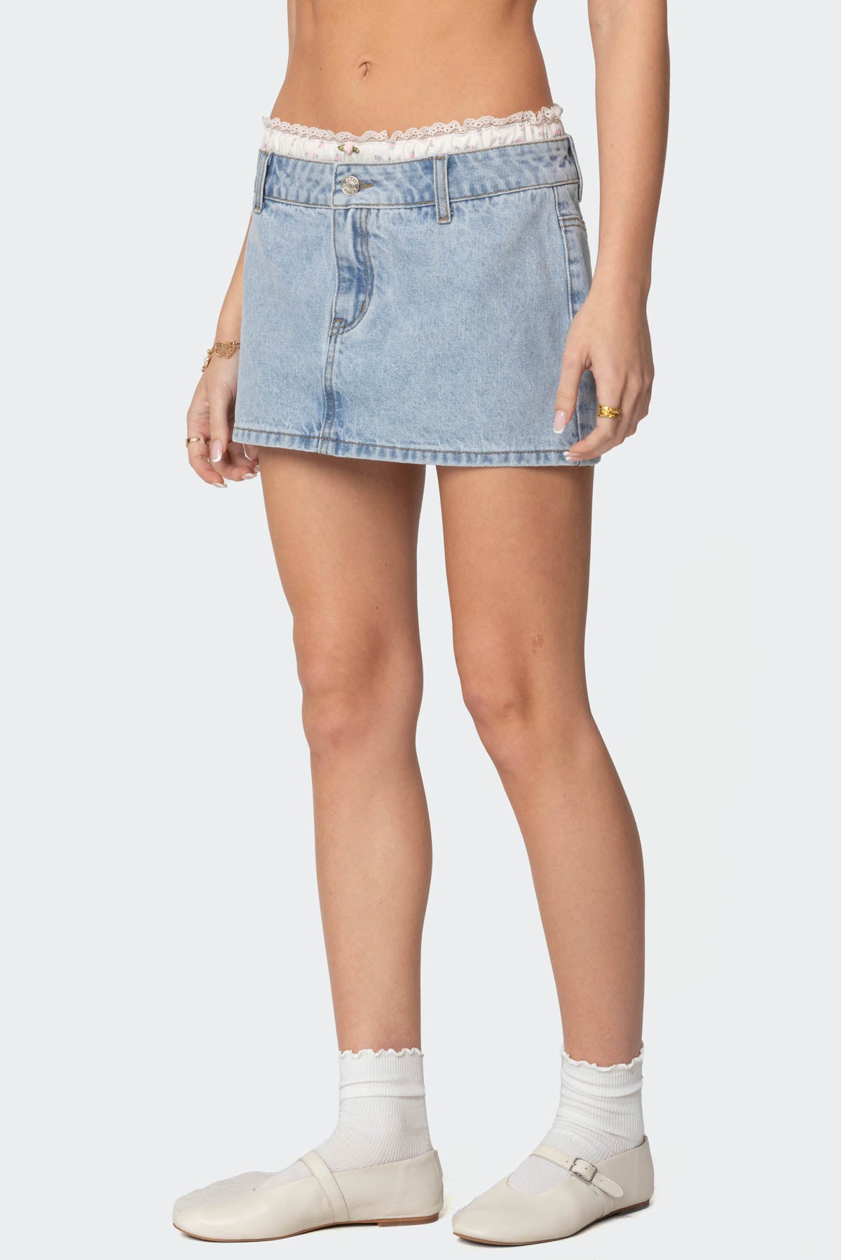 Floral Peekaboo Denim Mini Skirt - Image 4