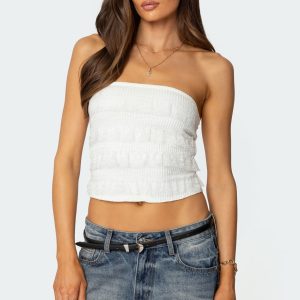 Georgette Lacey Ruffle Tube Top