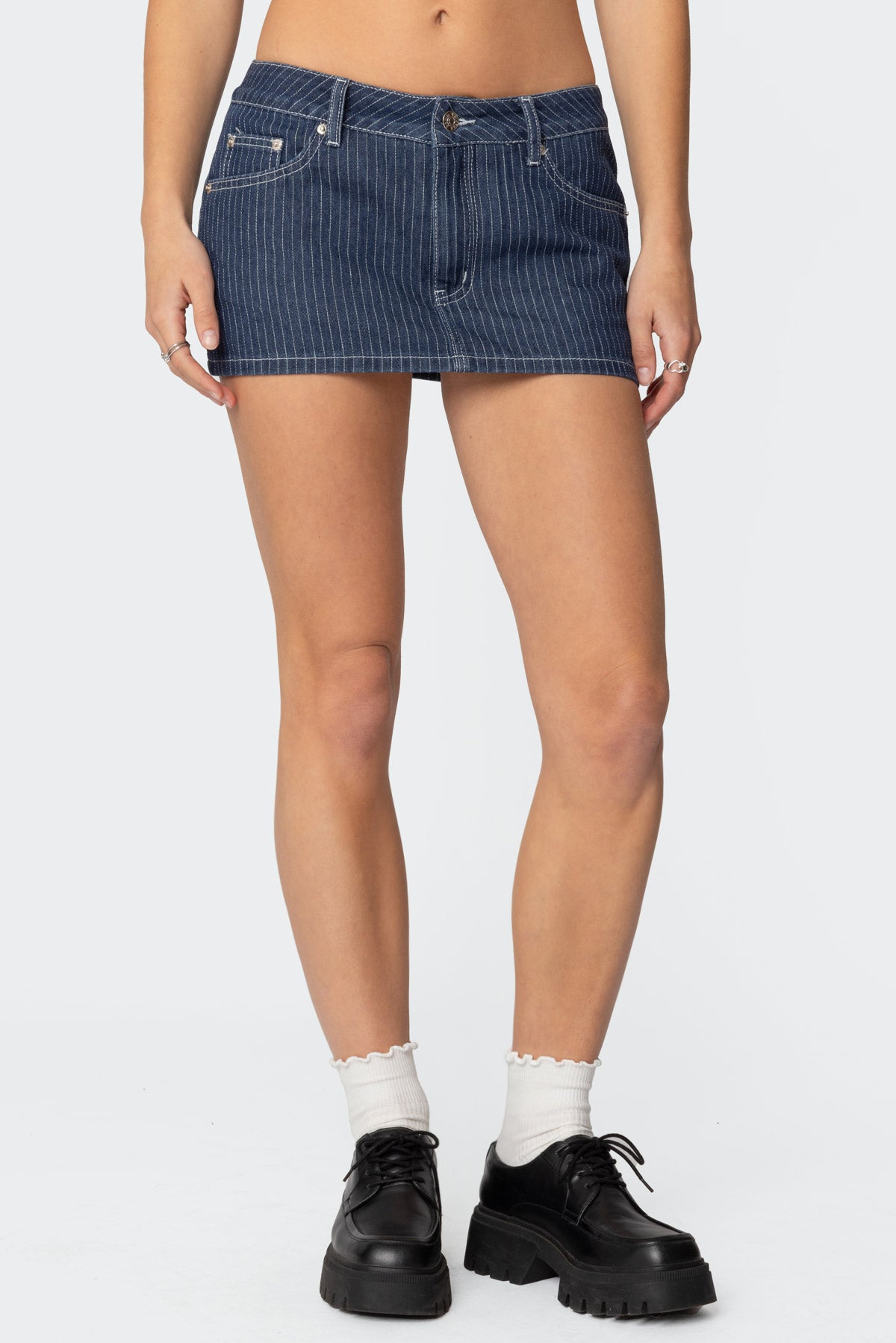Neria Pinstripe Denim Micro Skort - Image 2