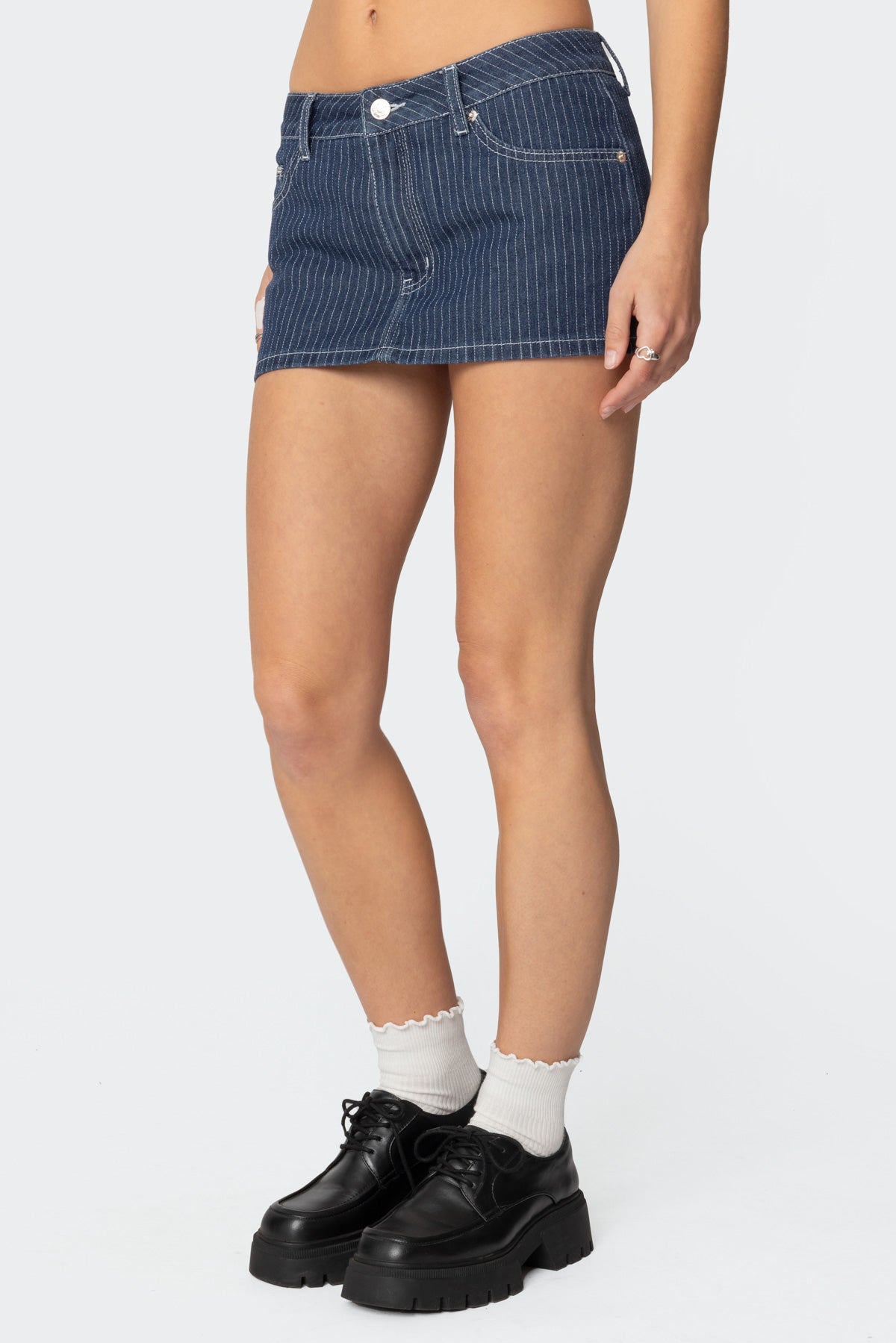 Neria Pinstripe Denim Micro Skort - Image 4