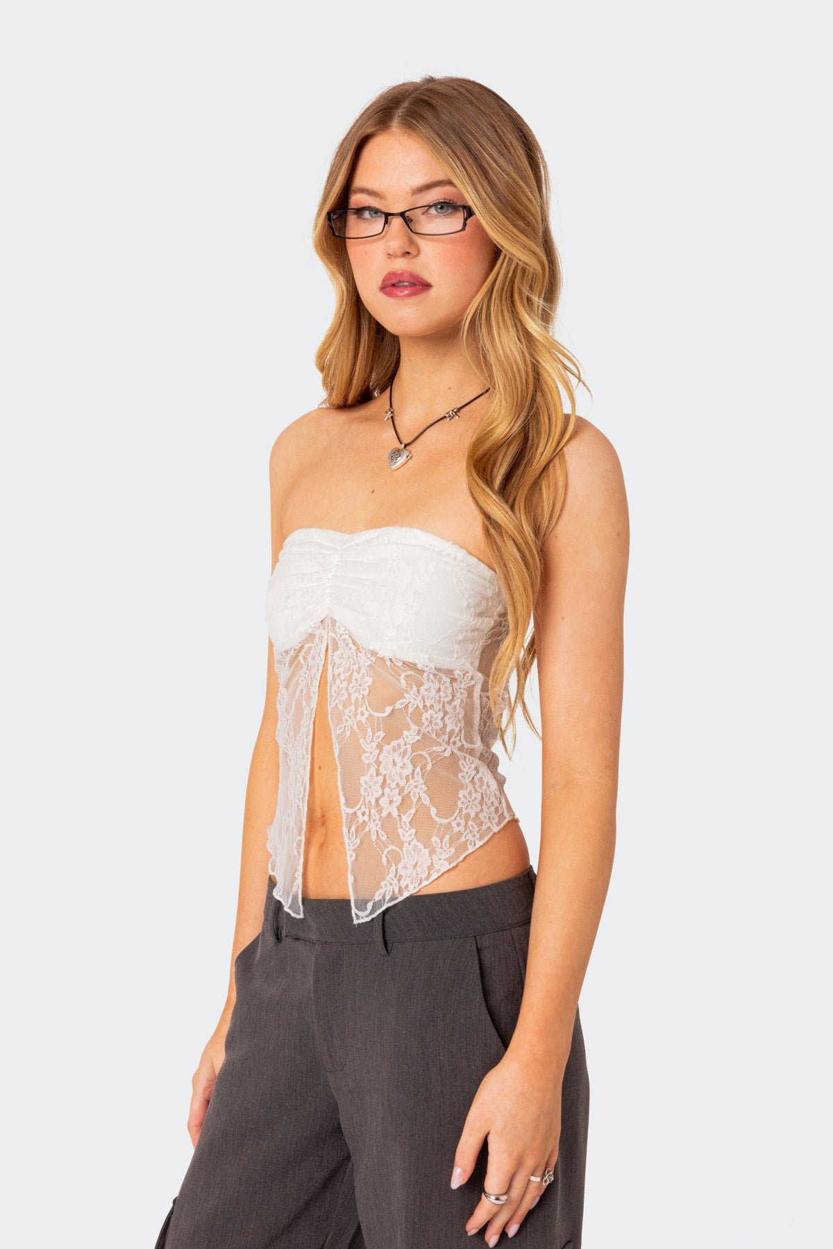 Twilight Sheer Lace Split Front Top - Image 4