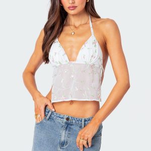 Embroidered Open Back Top