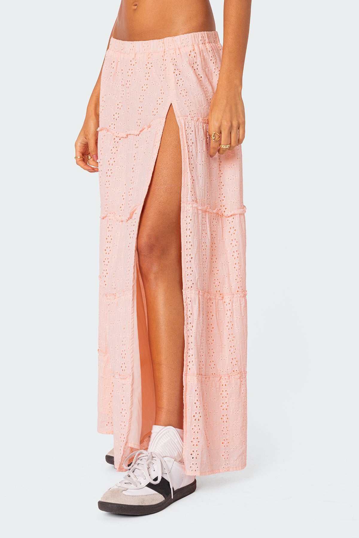 Tiered Eyelet Slitted Maxi Skirt - Image 4
