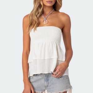 Harleigh Ruffled Linen Look Tube Top