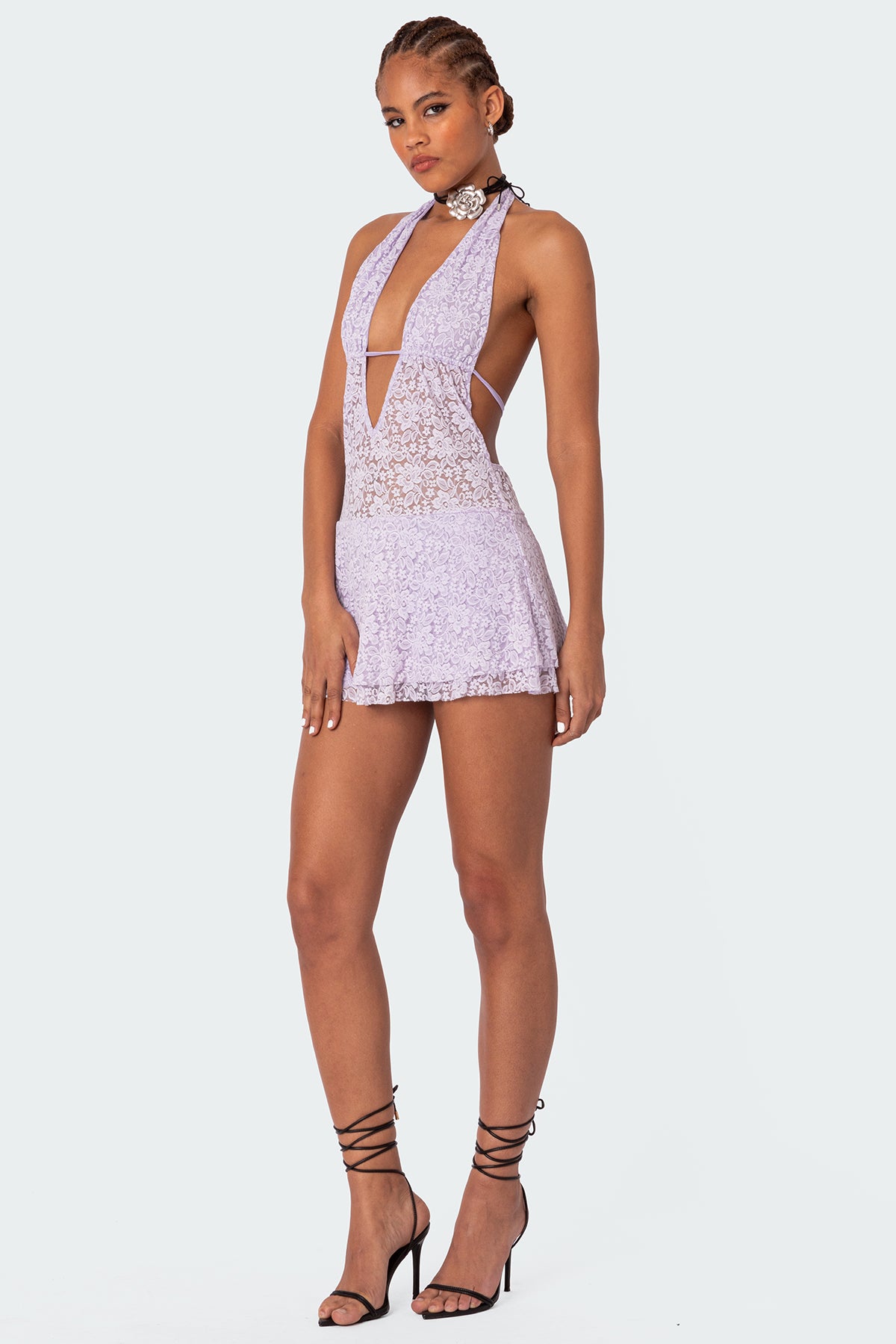 Danny Open Back Sheer Lace Mini Dress - Image 3