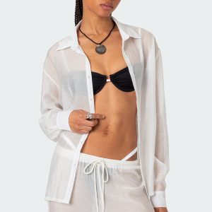 Breezy Oversized Sheer Button Up Shirt