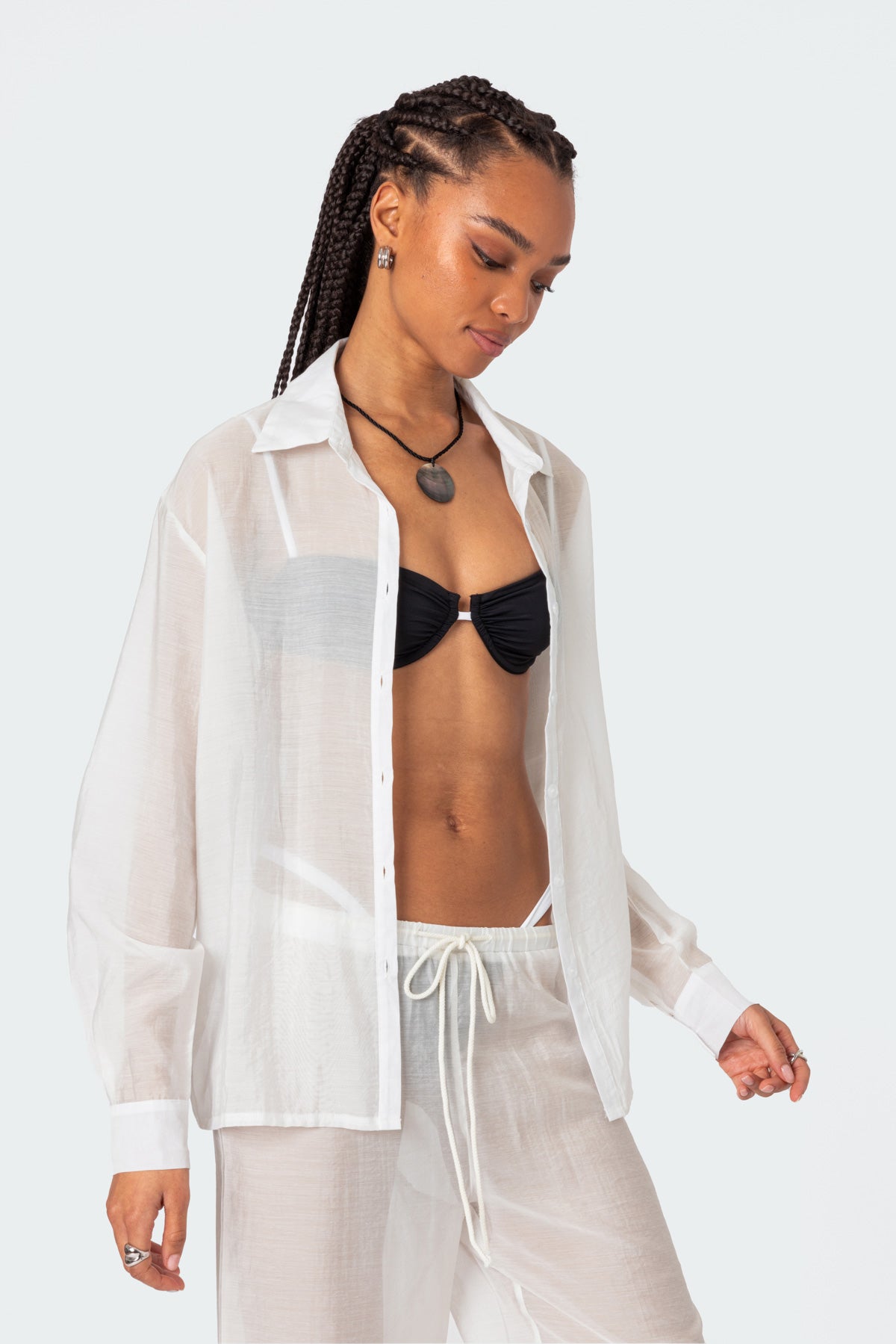 Breezy Oversized Sheer Button Up Shirt - Image 4