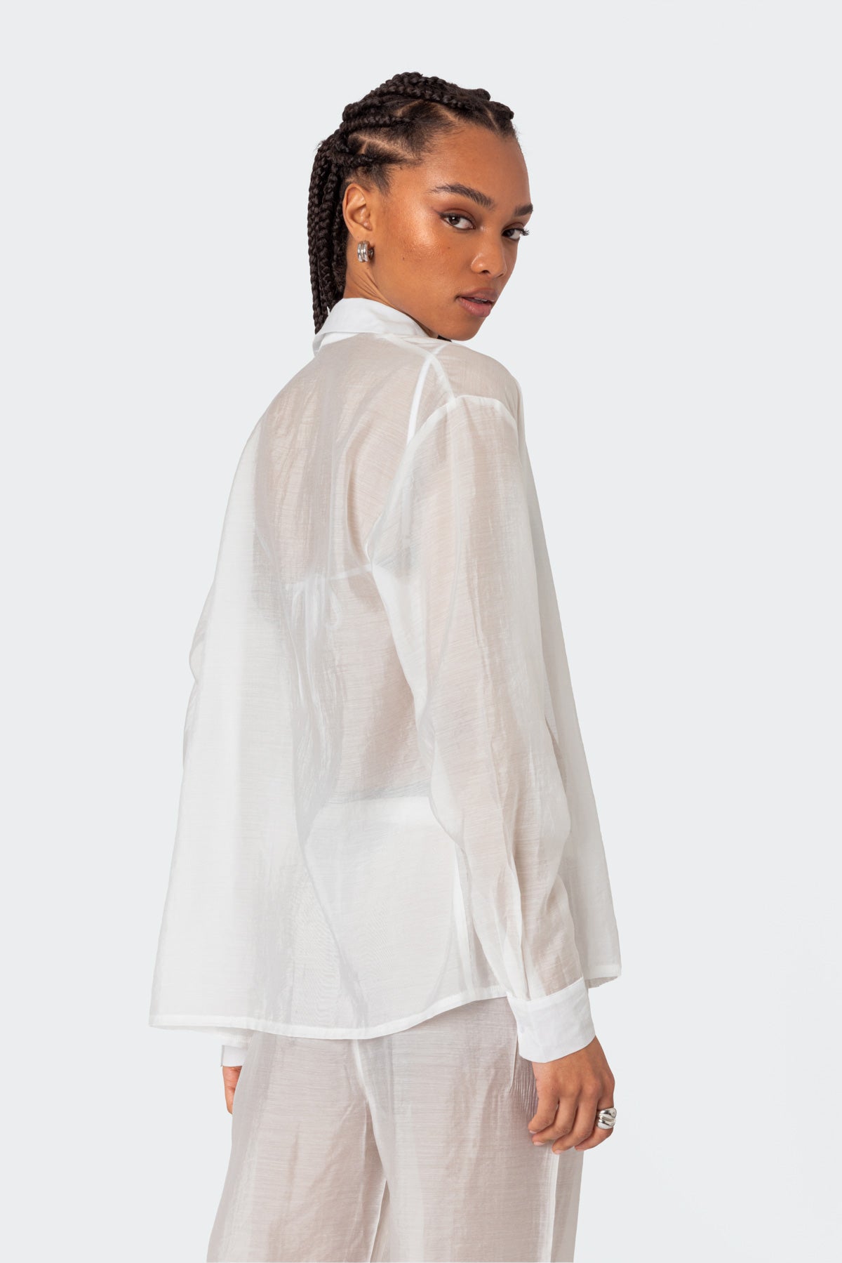 Breezy Oversized Sheer Button Up Shirt - Image 5