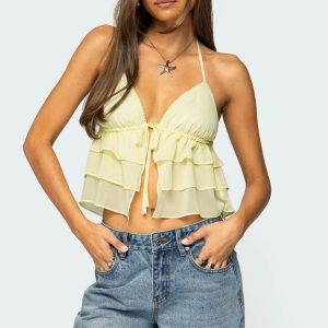Zephi Split Front Ruffled Top