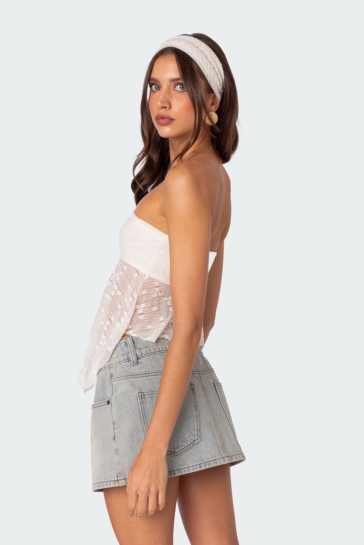 Embroidered Sheer Strapless Top - Image 5