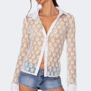 Cecilia Sheer Lace Button Up Shirt