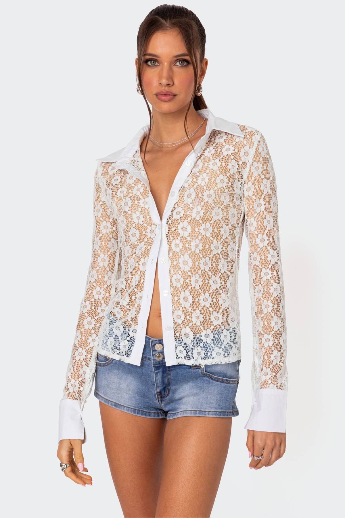 Cecilia Sheer Lace Button Up Shirt - Image 3