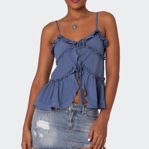 Juniper Tie Front Ruffled Top