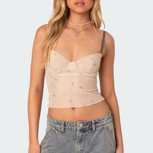 Nicola Sheer Mesh Printed Bra Top