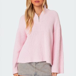 Amour High Neck Oversized Zip Sweater