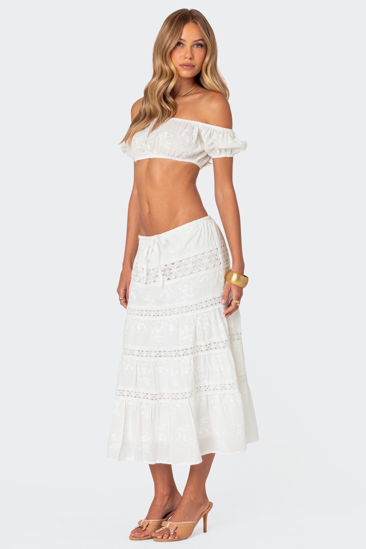 Tiered Cotton Lace Midi Skirt - Image 3