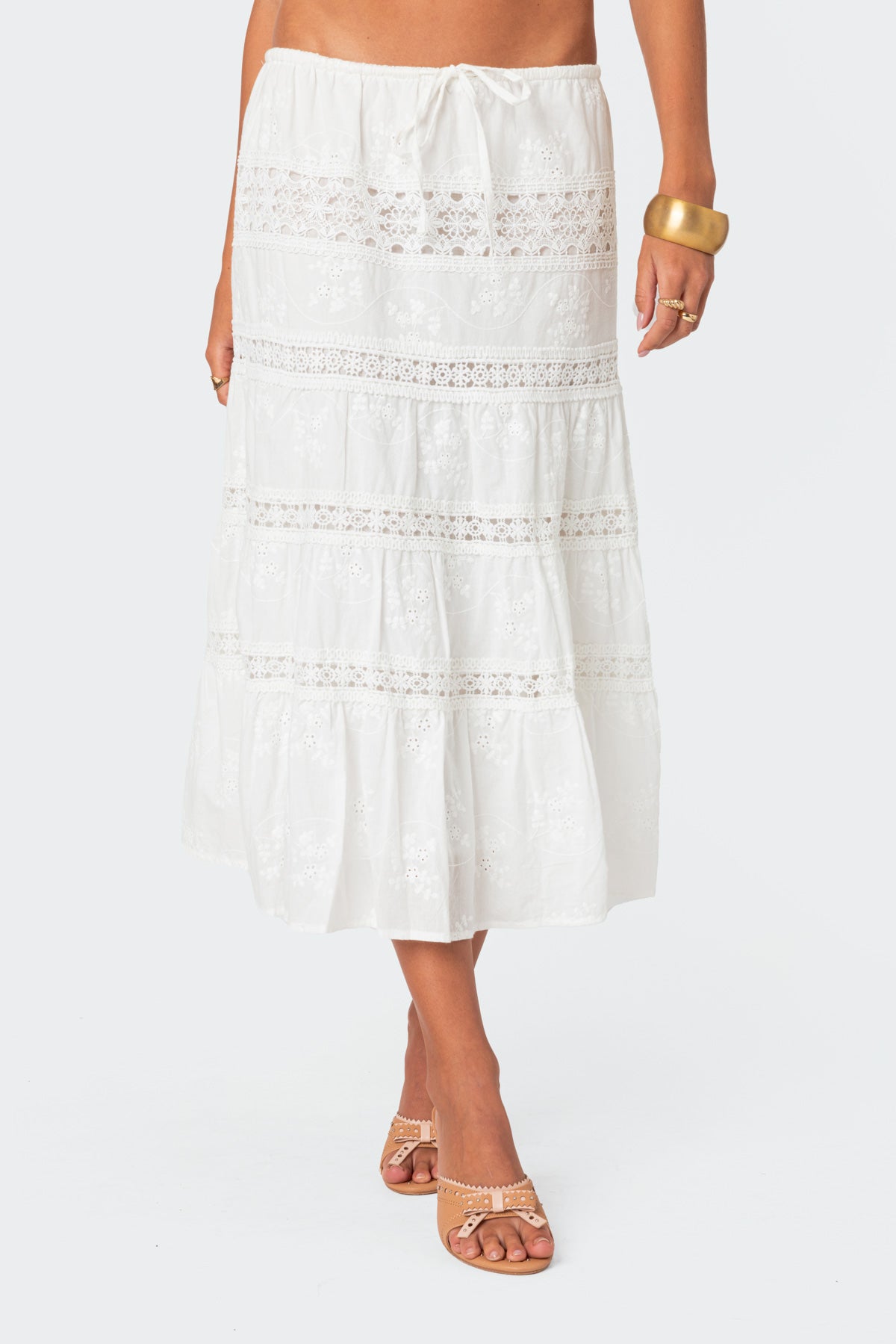 Tiered Cotton Lace Midi Skirt - Image 2