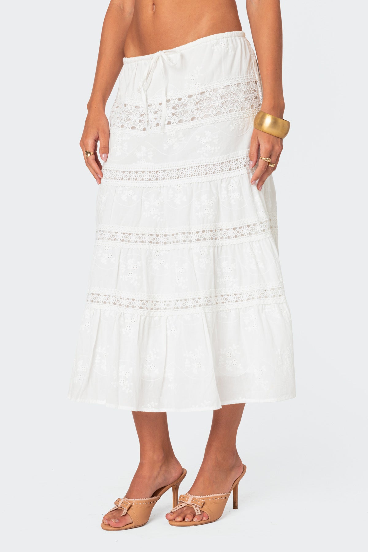 Tiered Cotton Lace Midi Skirt - Image 4