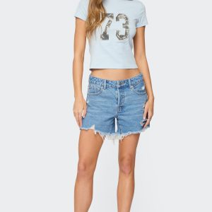 Cale Distressed Low Rise Denim Shorts