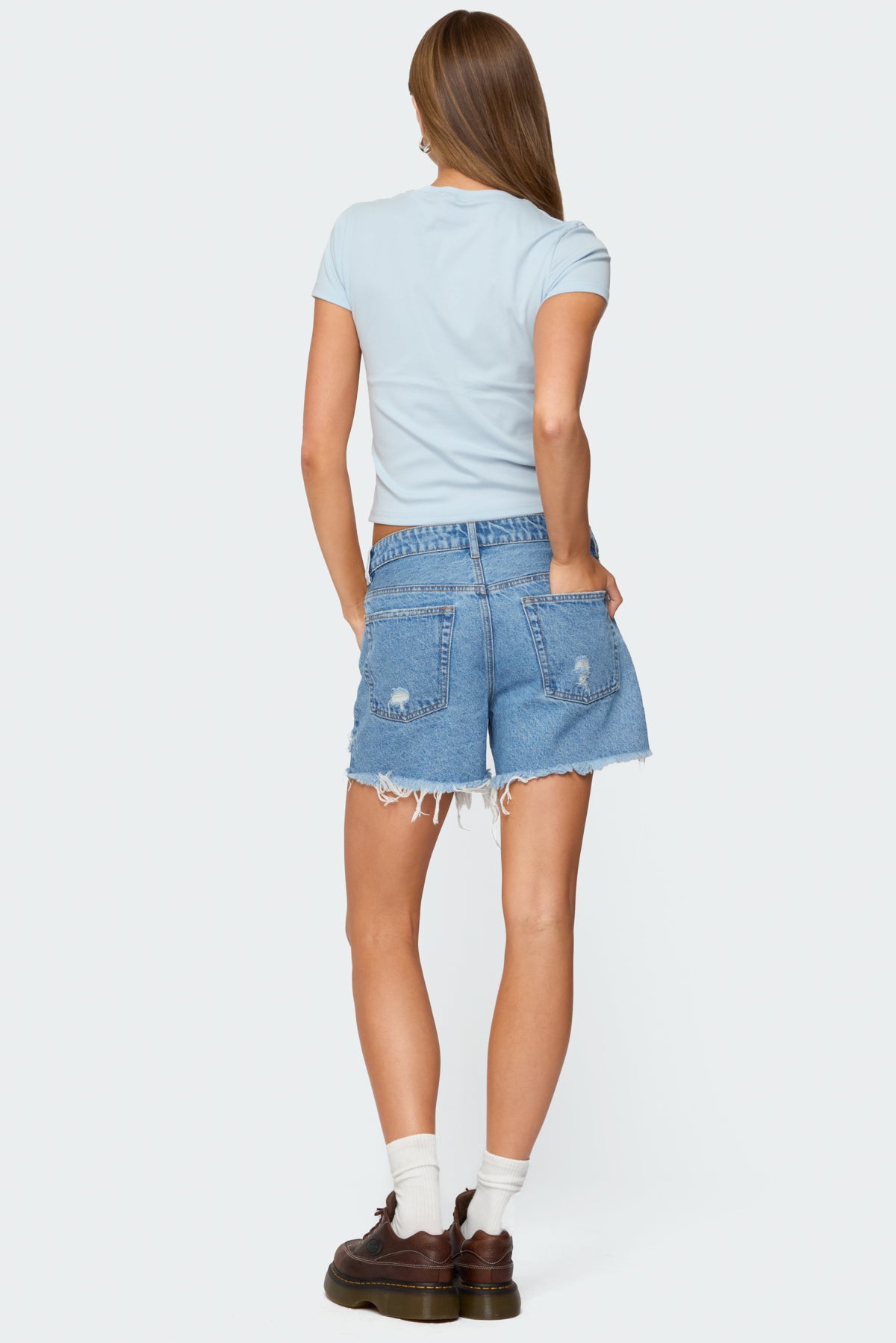 Cale Distressed Low Rise Denim Shorts - Image 3