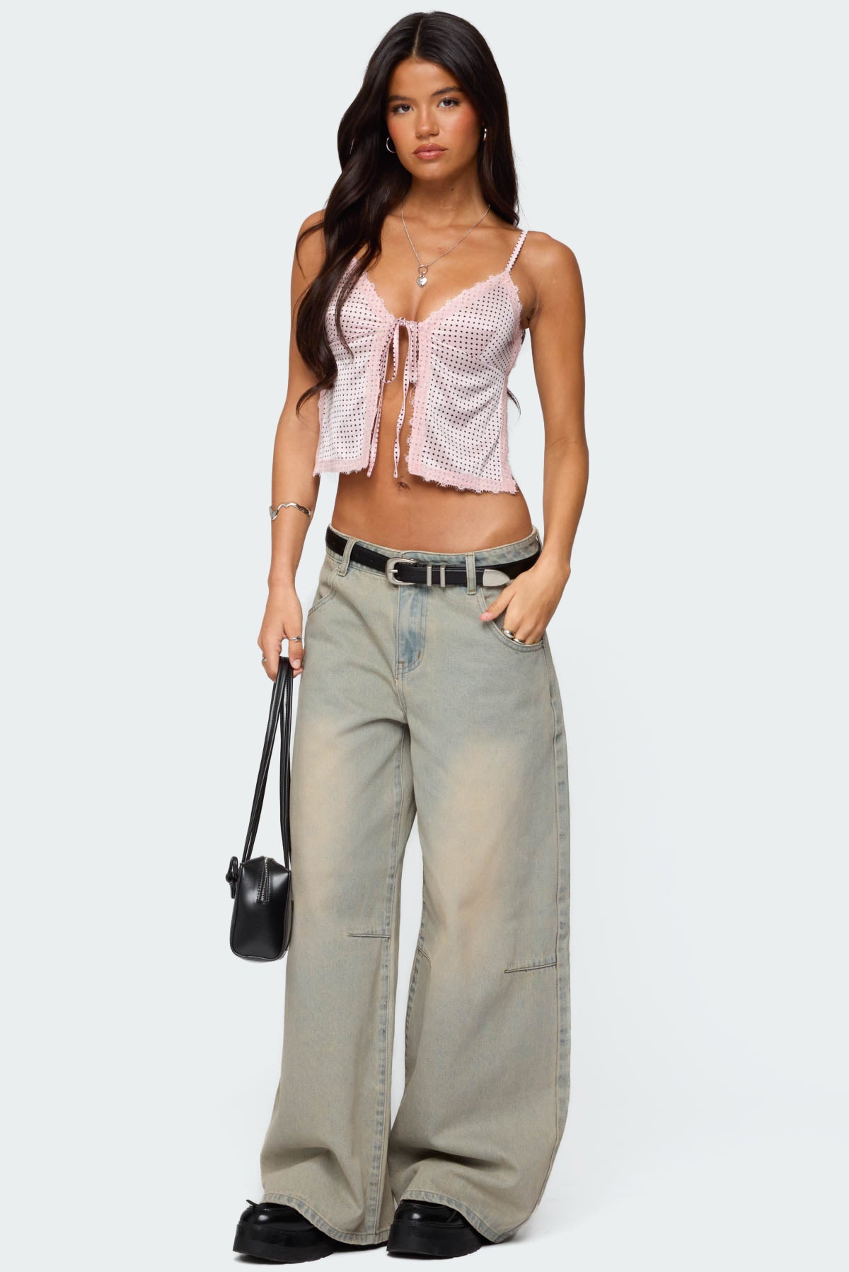 Backless Satin Effect Polka Dot Top - Image 5