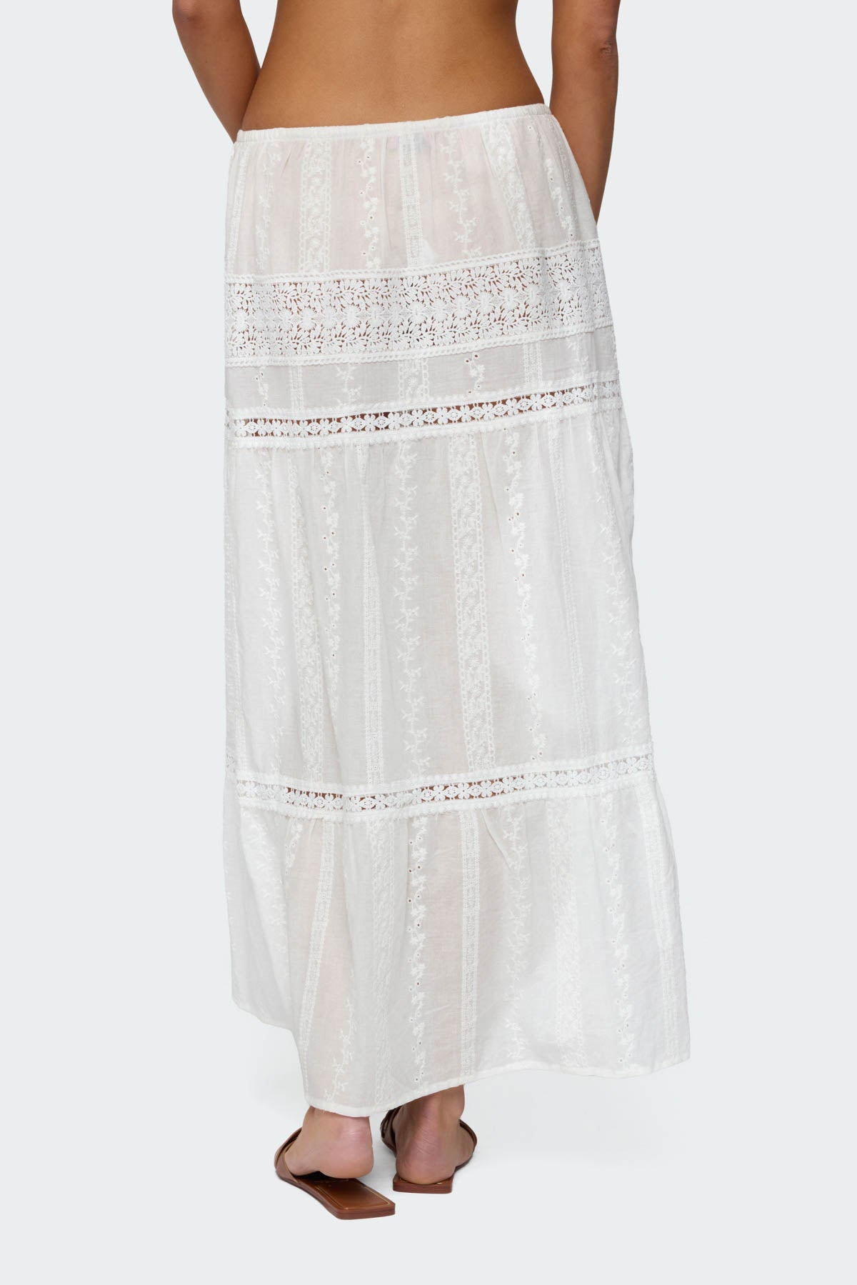 Embroidered Cotton Lace Slitted Maxi Skirt - Image 5