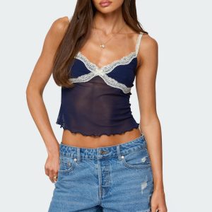 Contrast Lacey Mesh Tank Top