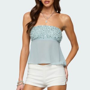 Beadie Sheer Chiffon Strapless Top