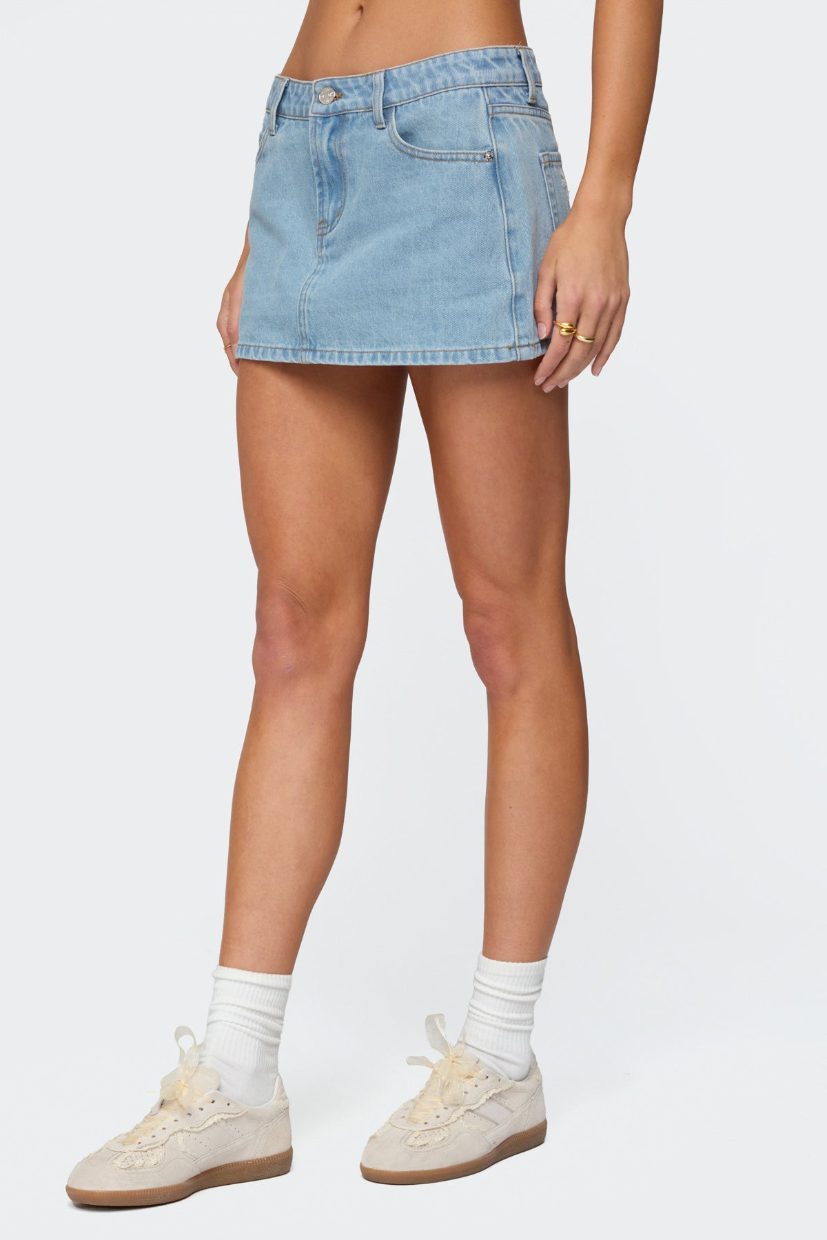 Eyelet Bows Denim Mini Skirt - Image 3