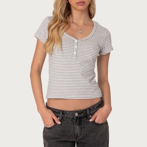 Kady Striped Henley T Shirt
