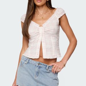 Dolsy Plaid Button Up Top