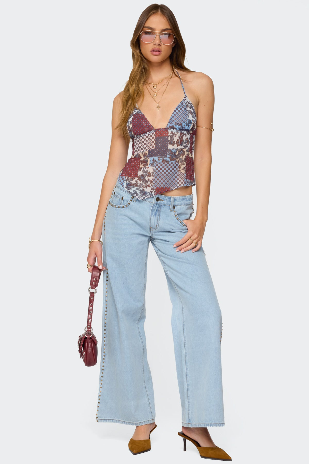 Mixed Patchwork Chiffon Halter Top - Image 5