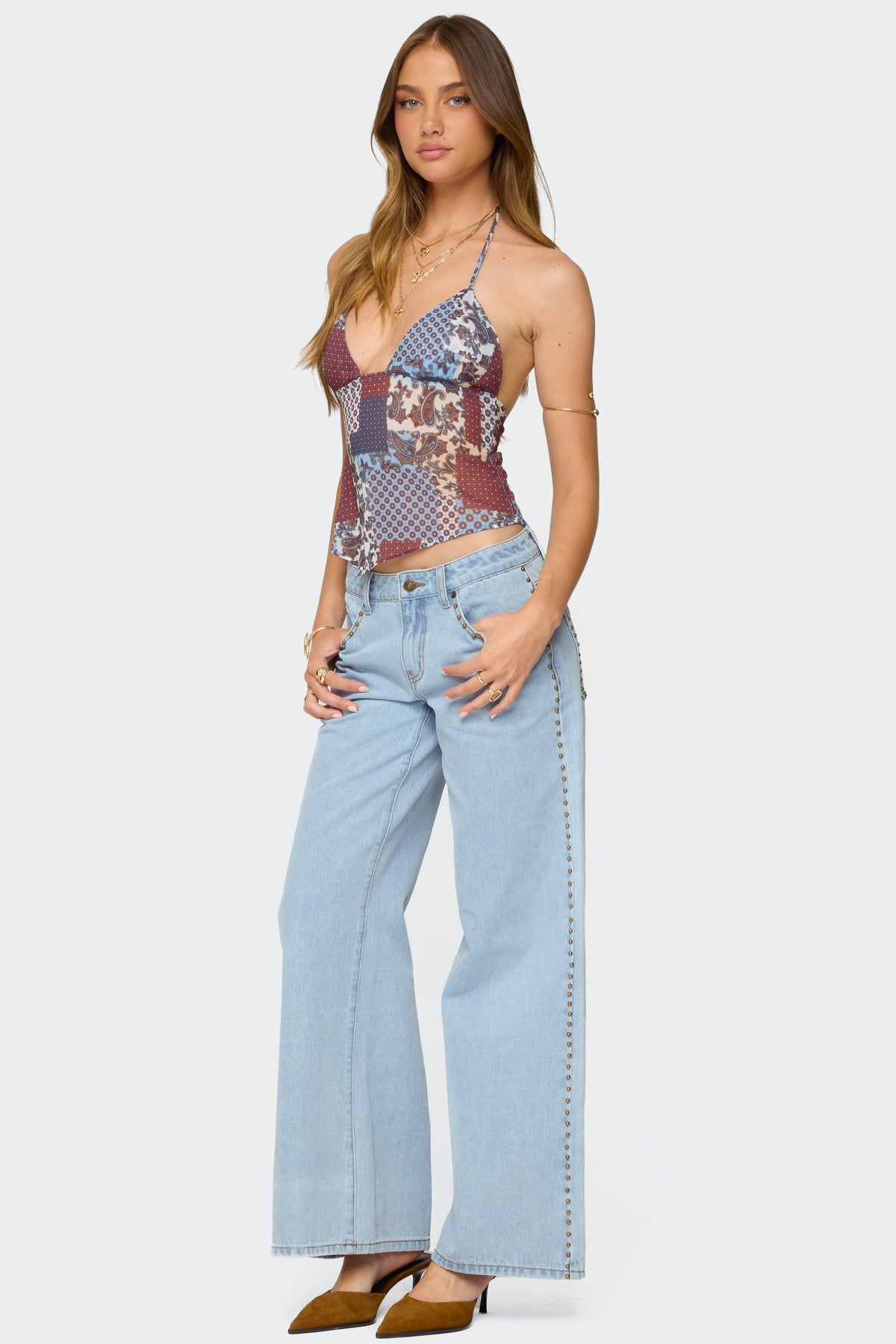 Mixed Patchwork Chiffon Halter Top - Image 2