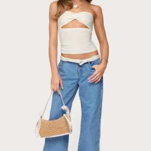 Floral Foldover Low Rise Jeans