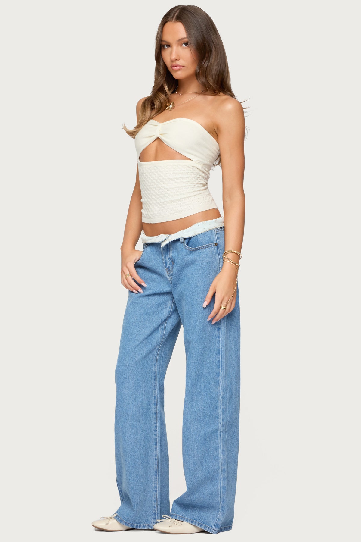 Textured Knit Strapless Cutout Top - Image 4
